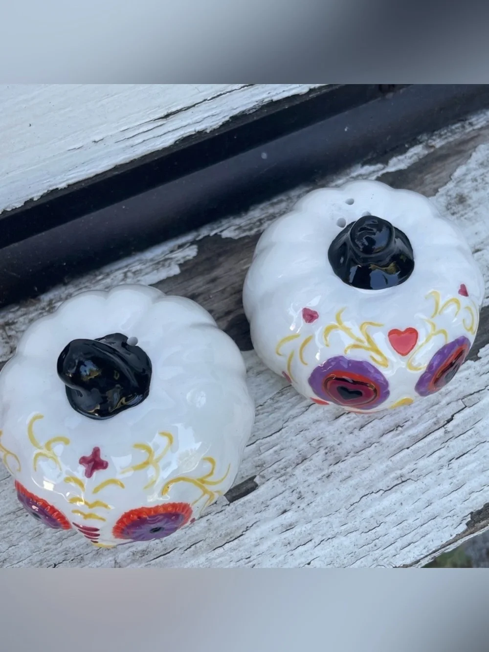 Salt and Pepper Shaker Set Pumpkin Ceramic Day of the Dead